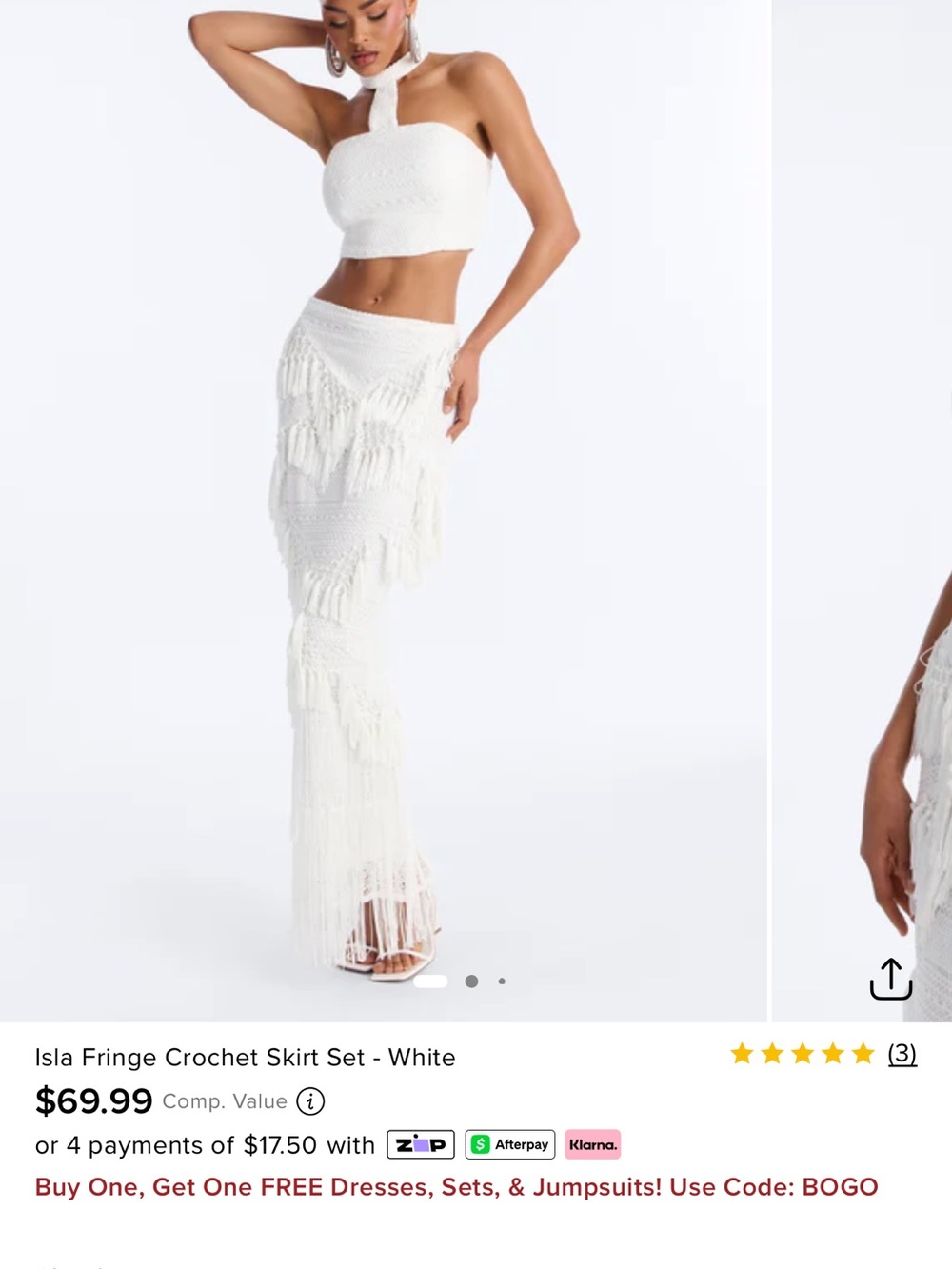 Fashion Nova White Crochet Fringe Maxi Skirt Set